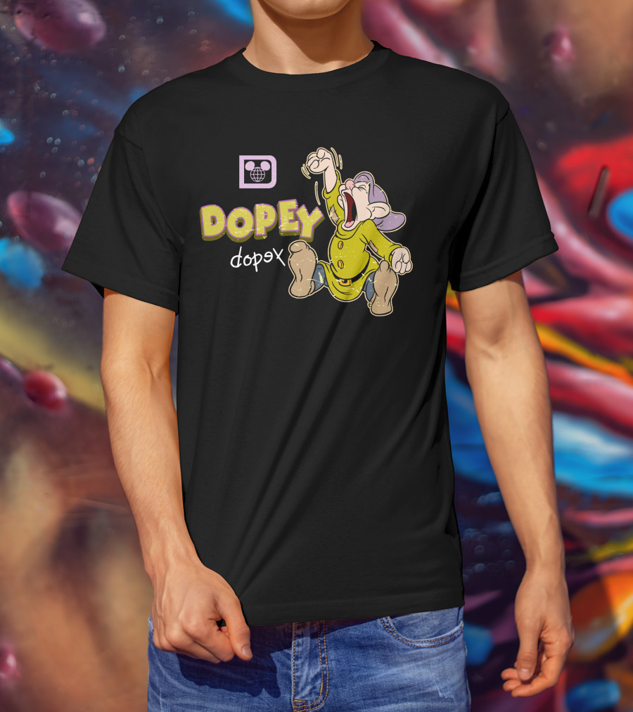 Dopey Yawning Character Illustration With Double Text And Ear T-Shirt