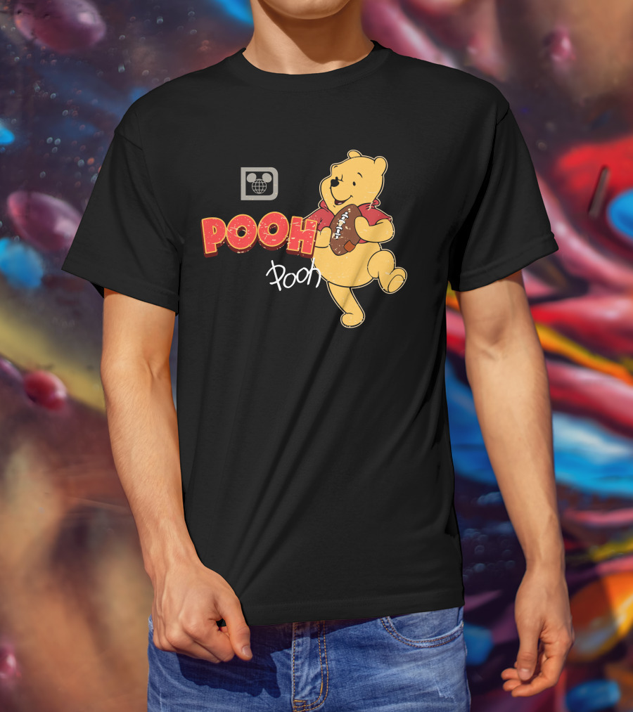 Pooh Football Holding Iconic Character With Vintage T-Shirt