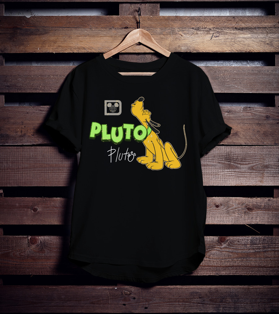 Disney Pluto Green Text Iconic Cartoon Dog T-Shirt