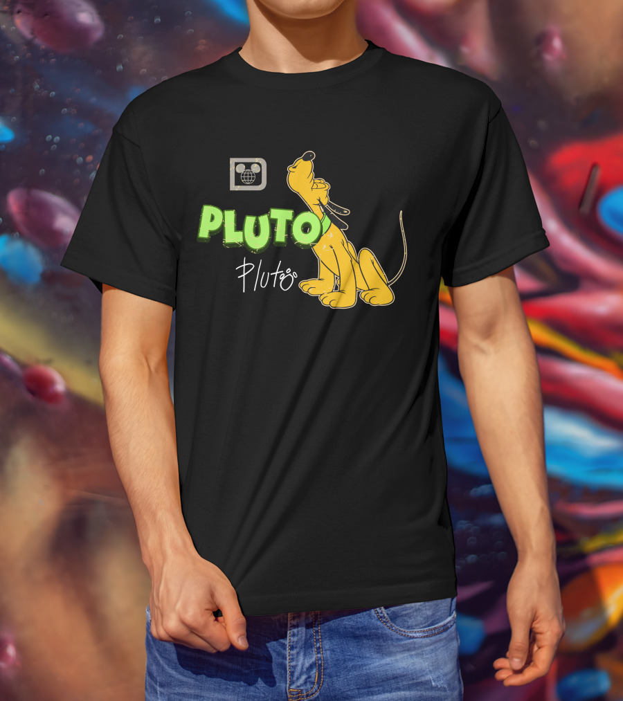 Disney Pluto Green Text Iconic Cartoon Dog T-Shirt