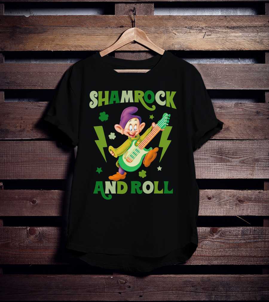 Shamrock And Roll Dopey Guitar Stars Clovers Lightning T-Shirt
