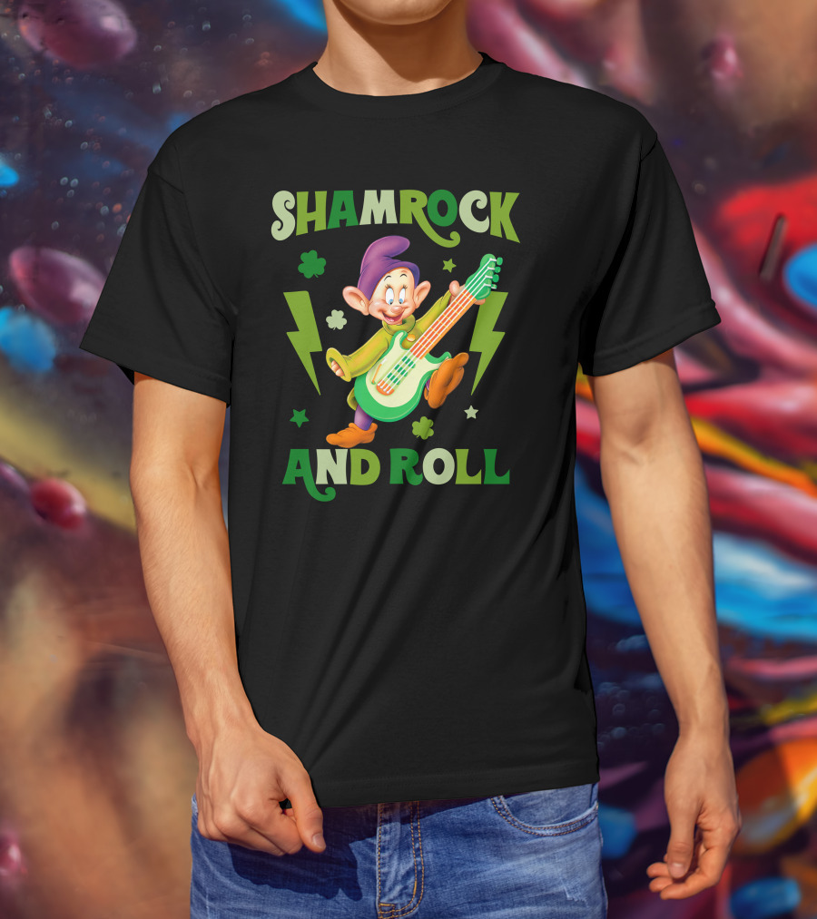 Shamrock And Roll Dopey Guitar Stars Clovers Lightning T-Shirt