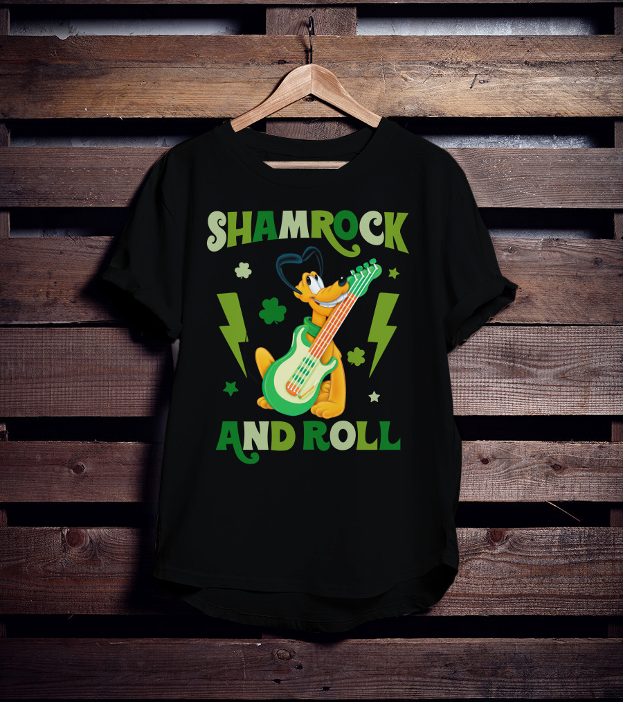 Shamrock And Roll Pluto Guitar Cartoon Character T-Shirt