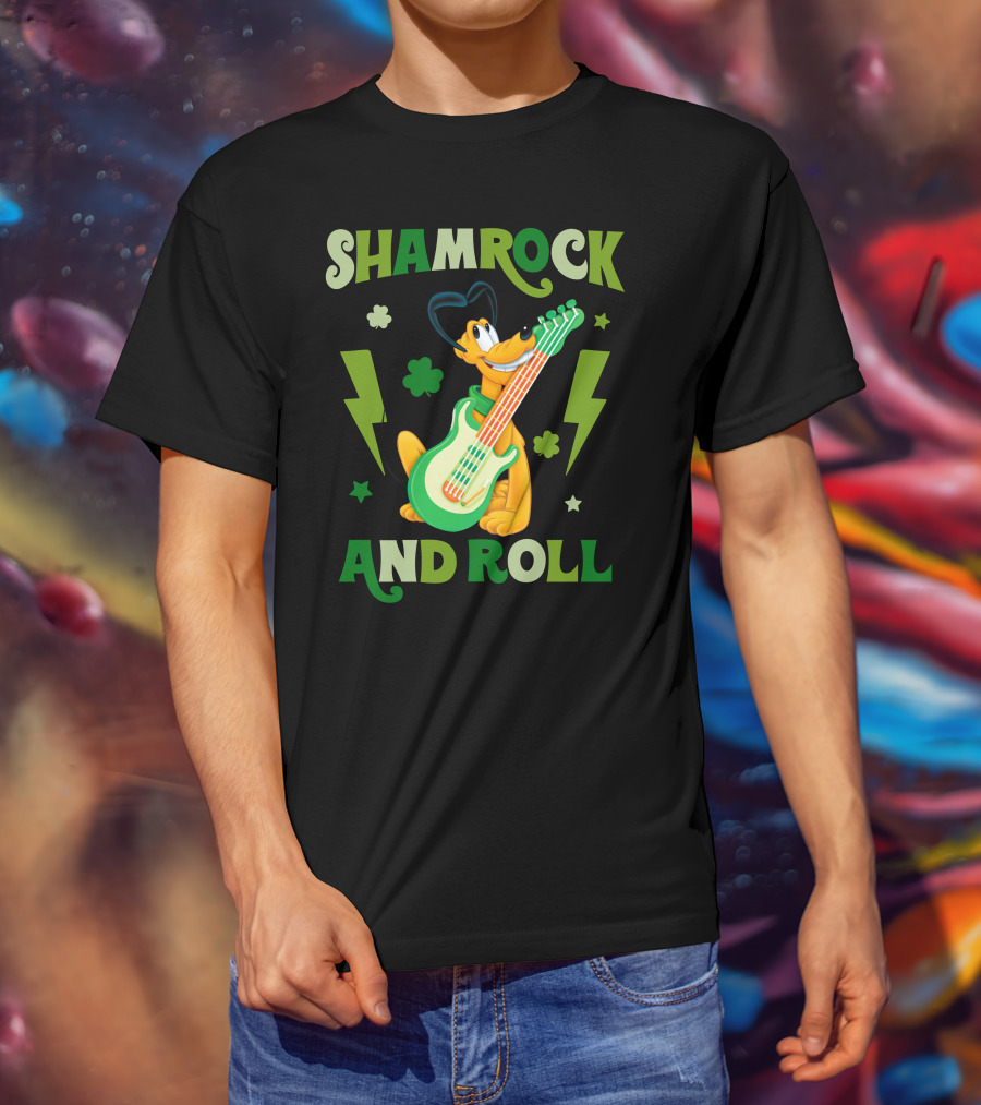 Shamrock And Roll Pluto Guitar Cartoon Character T-Shirt