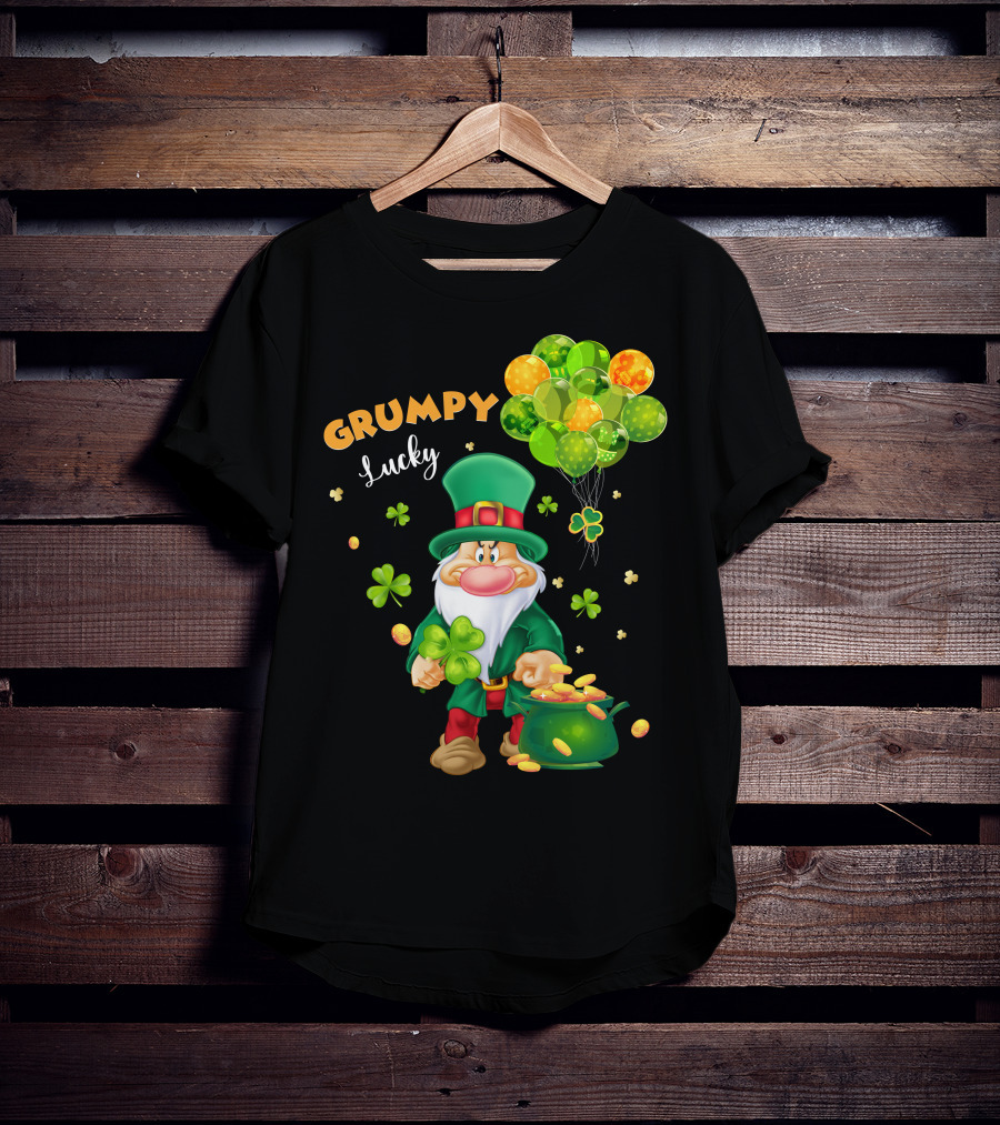 Grumpy Lucky Leprechaun With Shamrocks And Gold Coins T-Shirt