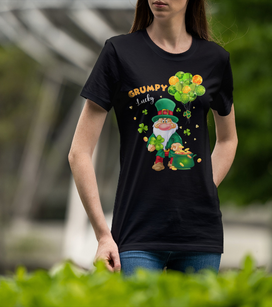 Grumpy Lucky Leprechaun With Shamrocks And Gold Coins T-Shirt