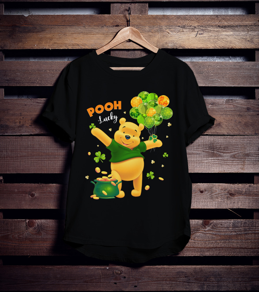 Pooh Lucky Balloons And Clover Celebration T-Shirt