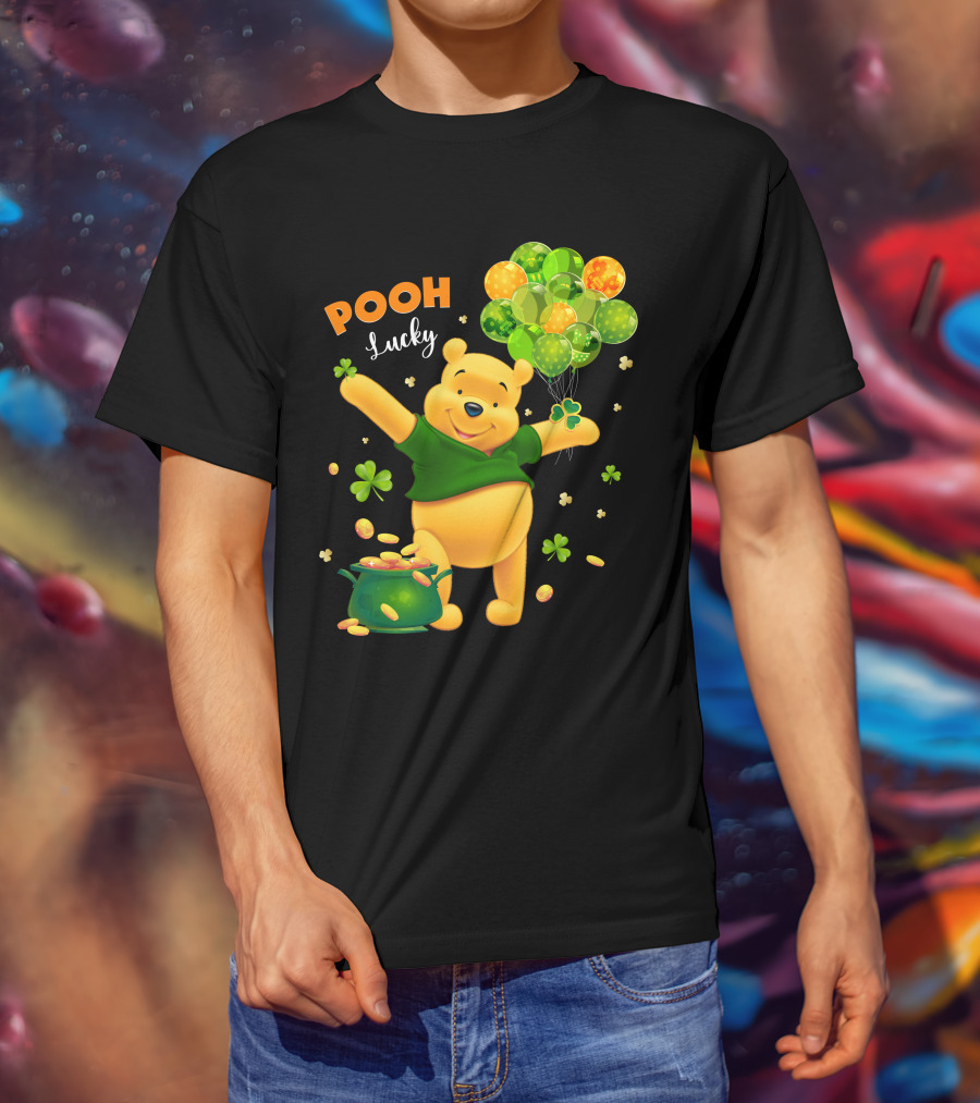 Pooh Lucky Balloons And Clover Celebration T-Shirt
