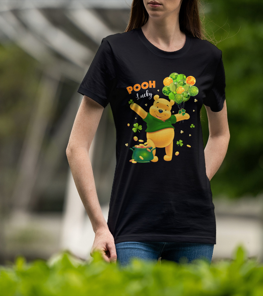 Pooh Lucky Balloons And Clover Celebration T-Shirt