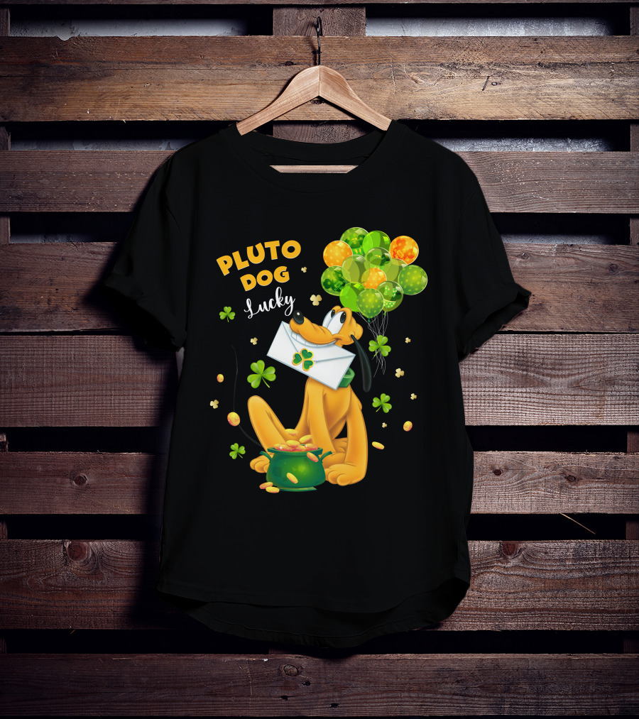 Pluto Dog Lucky Balloons And Clover Coins T-Shirt