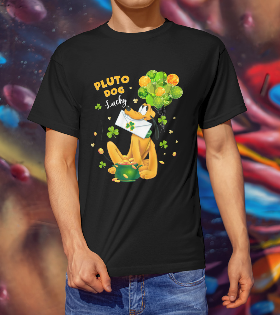 Pluto Dog Lucky Balloons And Clover Coins T-Shirt