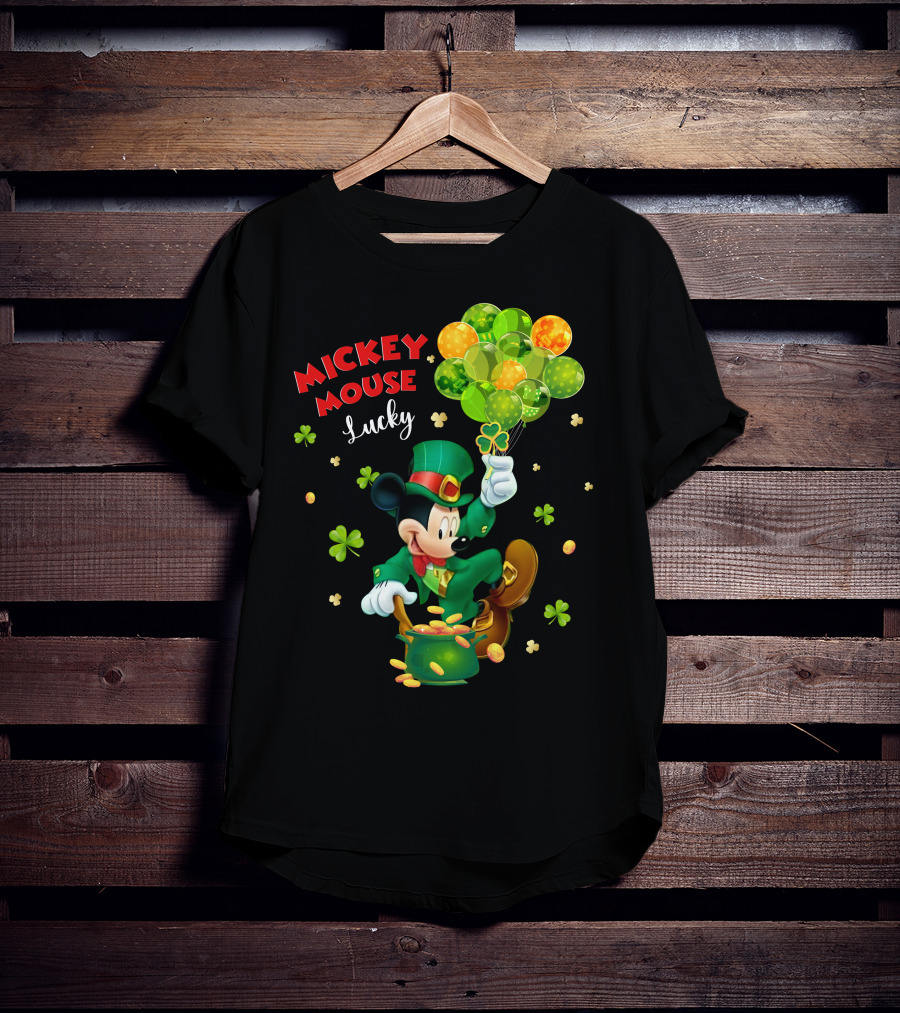 Mickey Mouse Lucky St. Patrick's Day Shamrocks And Gold T-Shirt