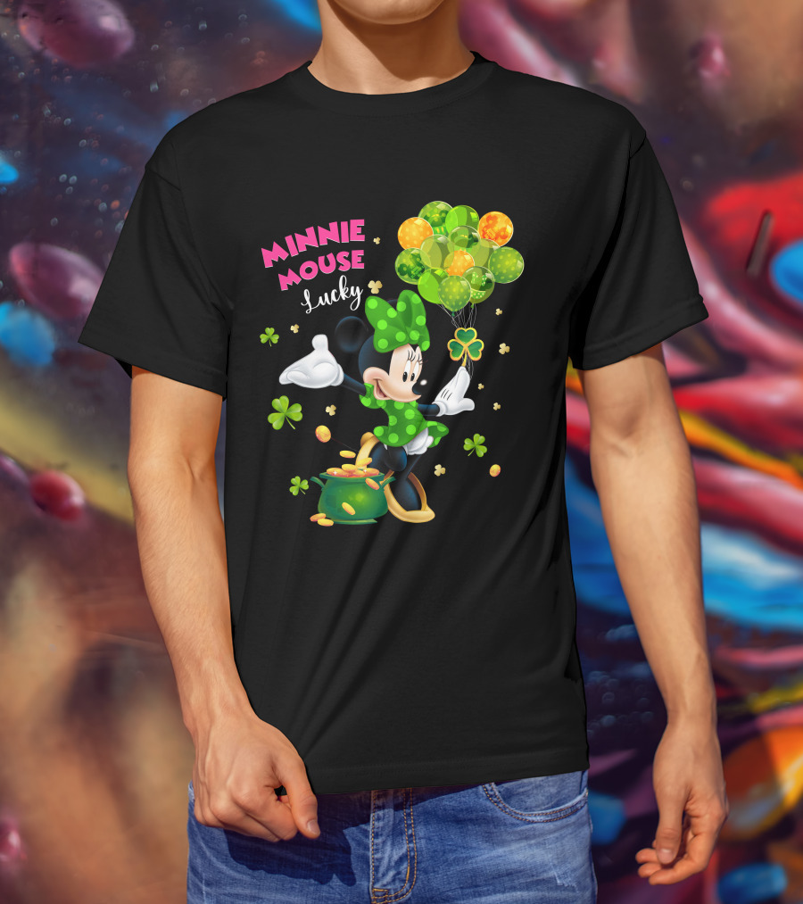 Minnie Mouse Lucky Balloons Shamrocks Coins T-Shirt