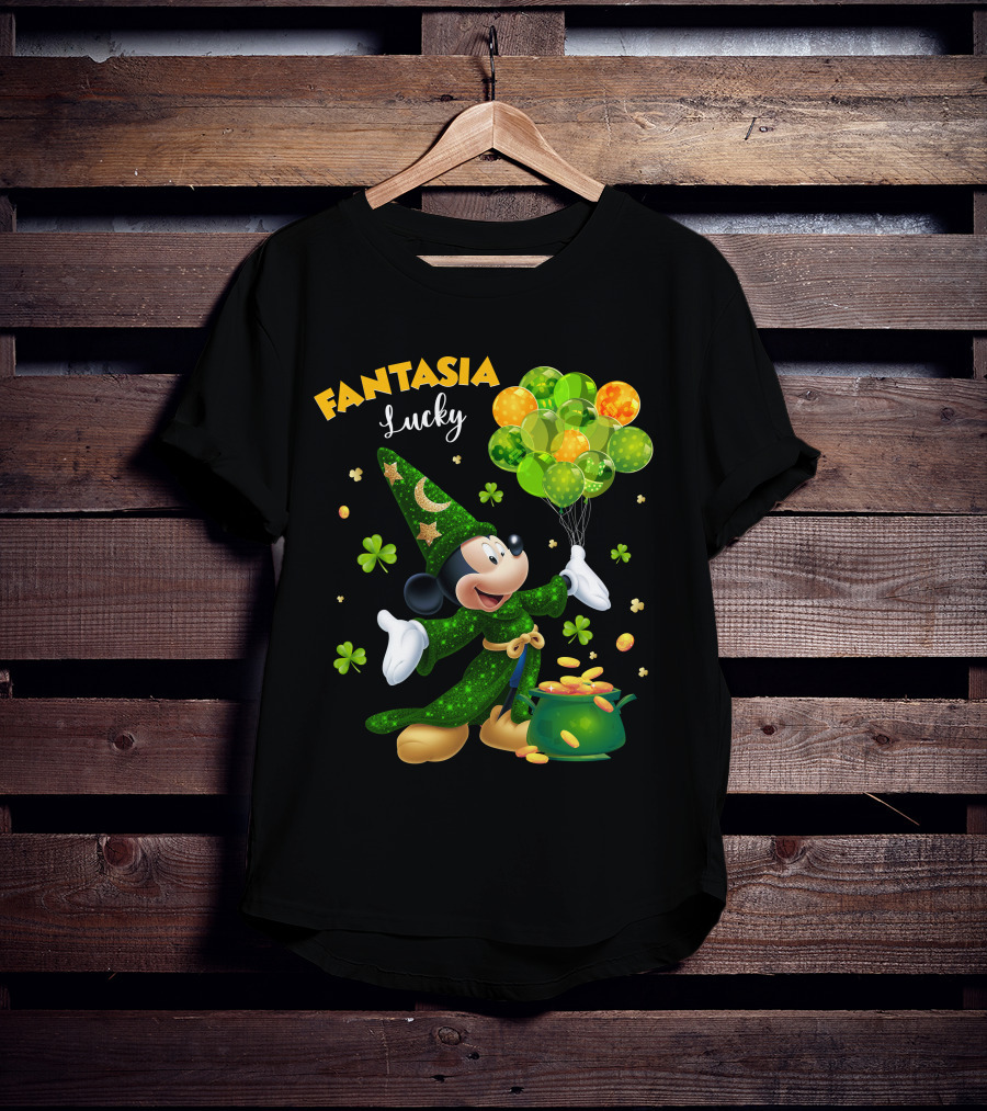 Fantasia Lucky Green Mickey With Balloons And Gold Coins T-Shirt