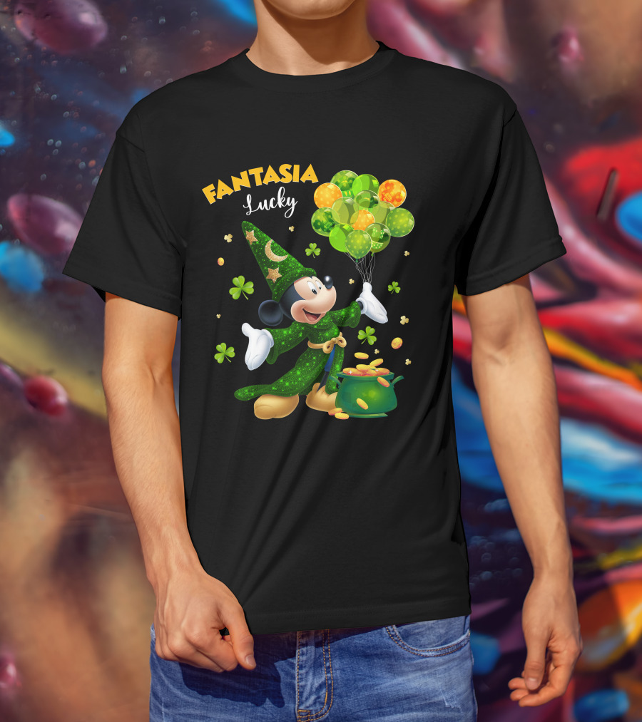 Fantasia Lucky Green Mickey With Balloons And Gold Coins T-Shirt
