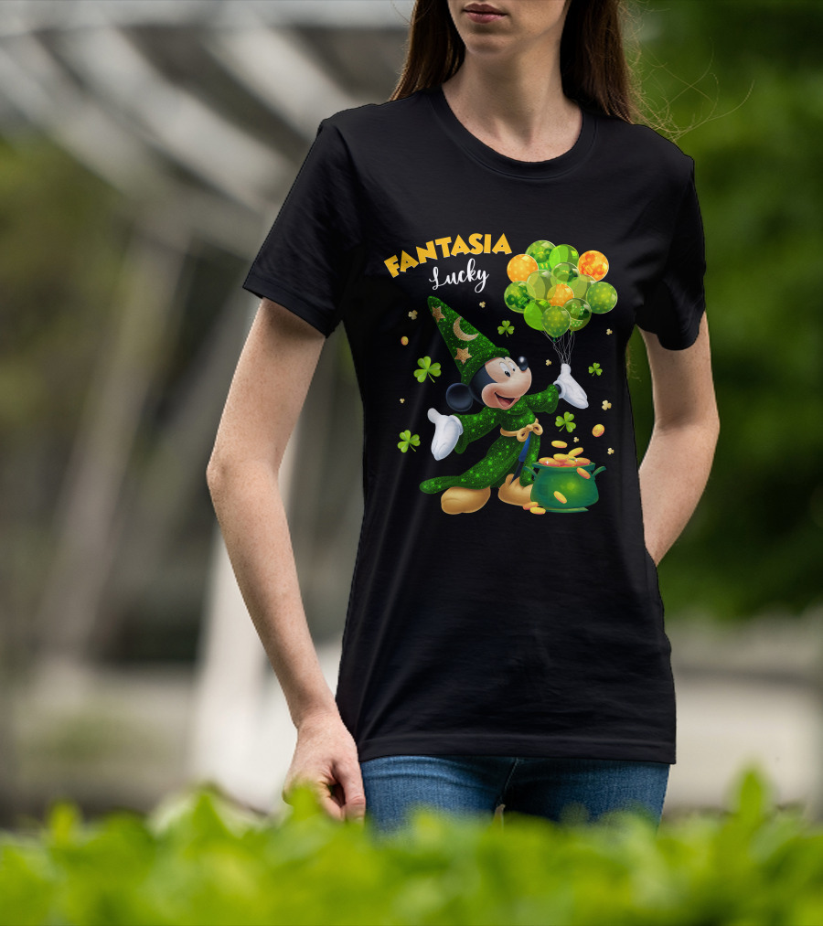 Fantasia Lucky Green Mickey With Balloons And Gold Coins T-Shirt