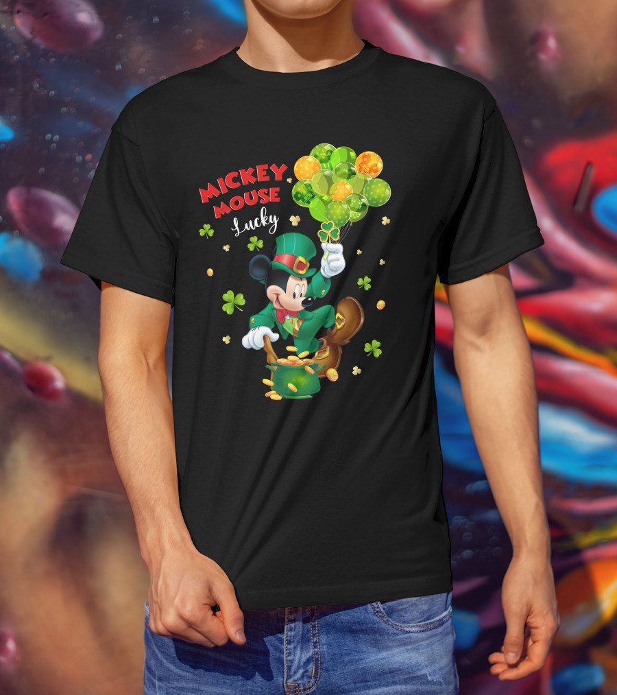 Mickey Mouse Lucky Shamrock Balloons Leprechaun Coins T-Shirt