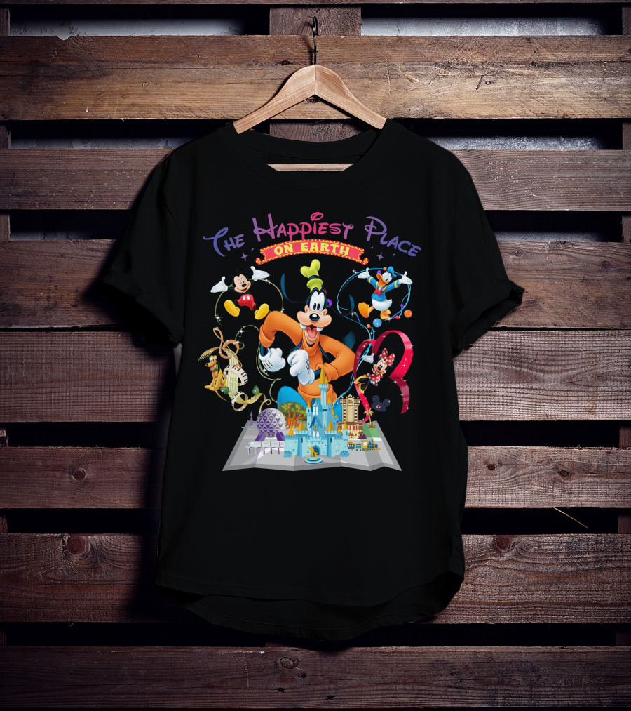 The Happiest Place On Earth Goofy Mickey Mouse Donald Duck Minnie Mouse Disneyland T-Shirt