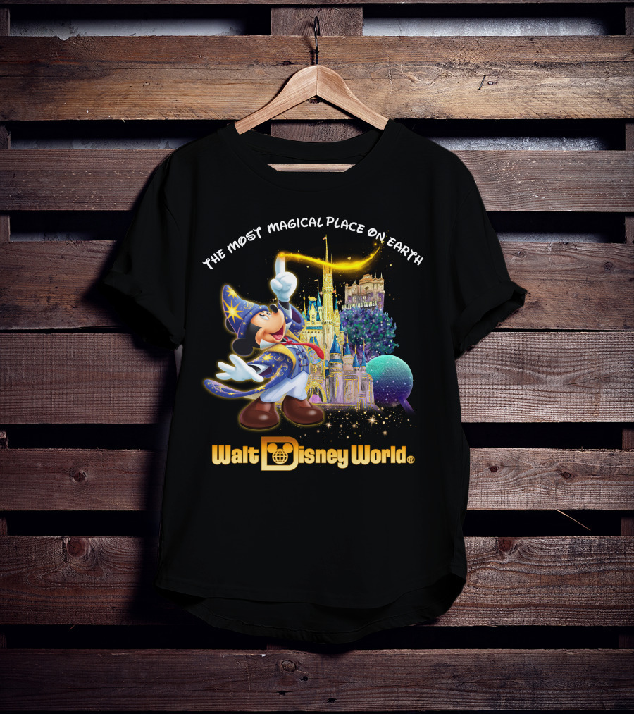 Walt Disney World The Most Magical Place On Earth Mickey Sorcerer Hat Castle T-Shirt