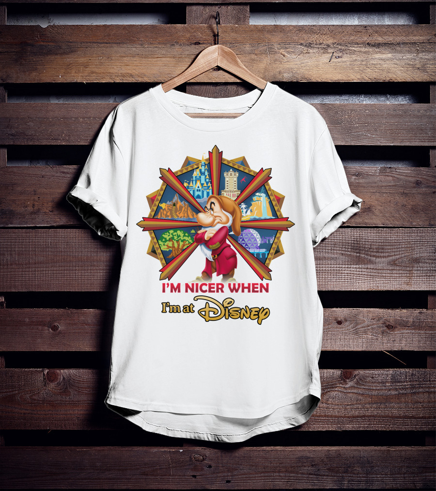 I'm Nicer When I'm At Disney Grumpy Character With Disney Parks Icons T-Shirt