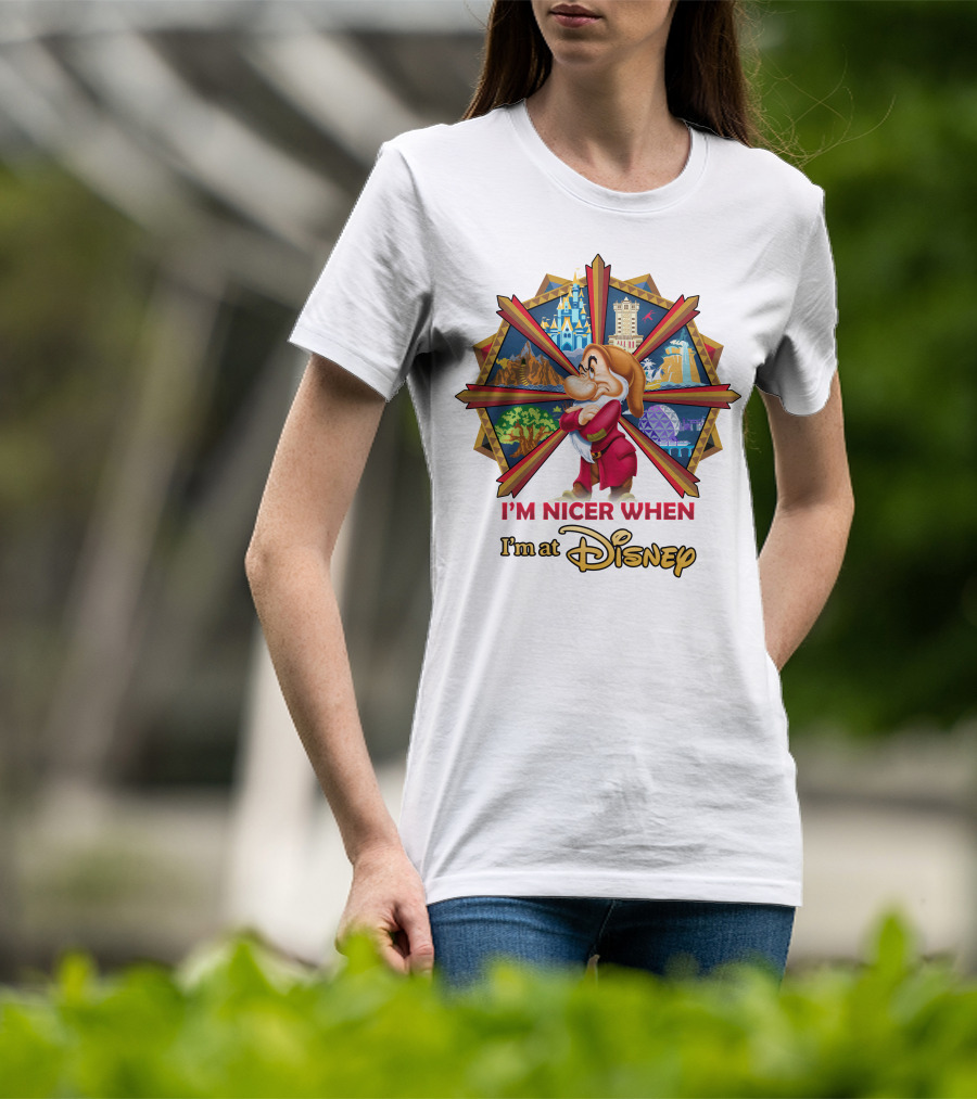 I'm Nicer When I'm At Disney Grumpy Character With Disney Parks Icons T-Shirt