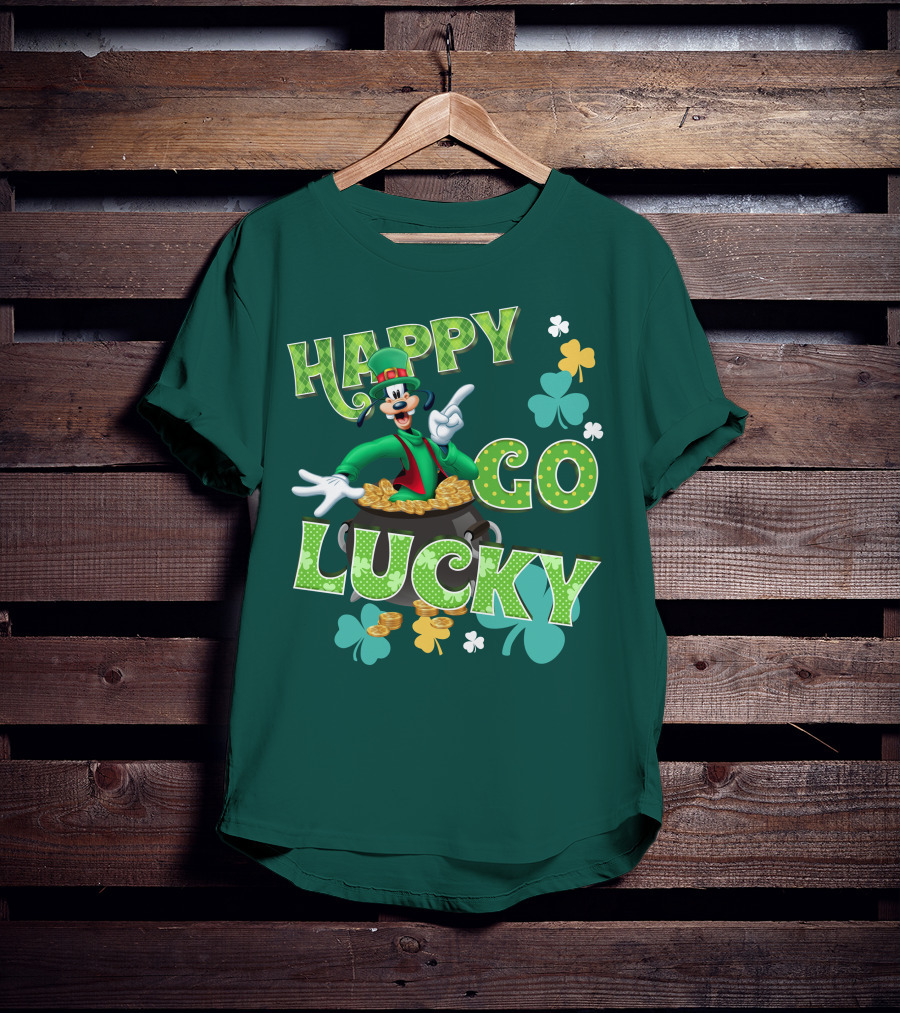 Happy Go Lucky Goofy Pot Of Gold Shamrocks T-Shirt