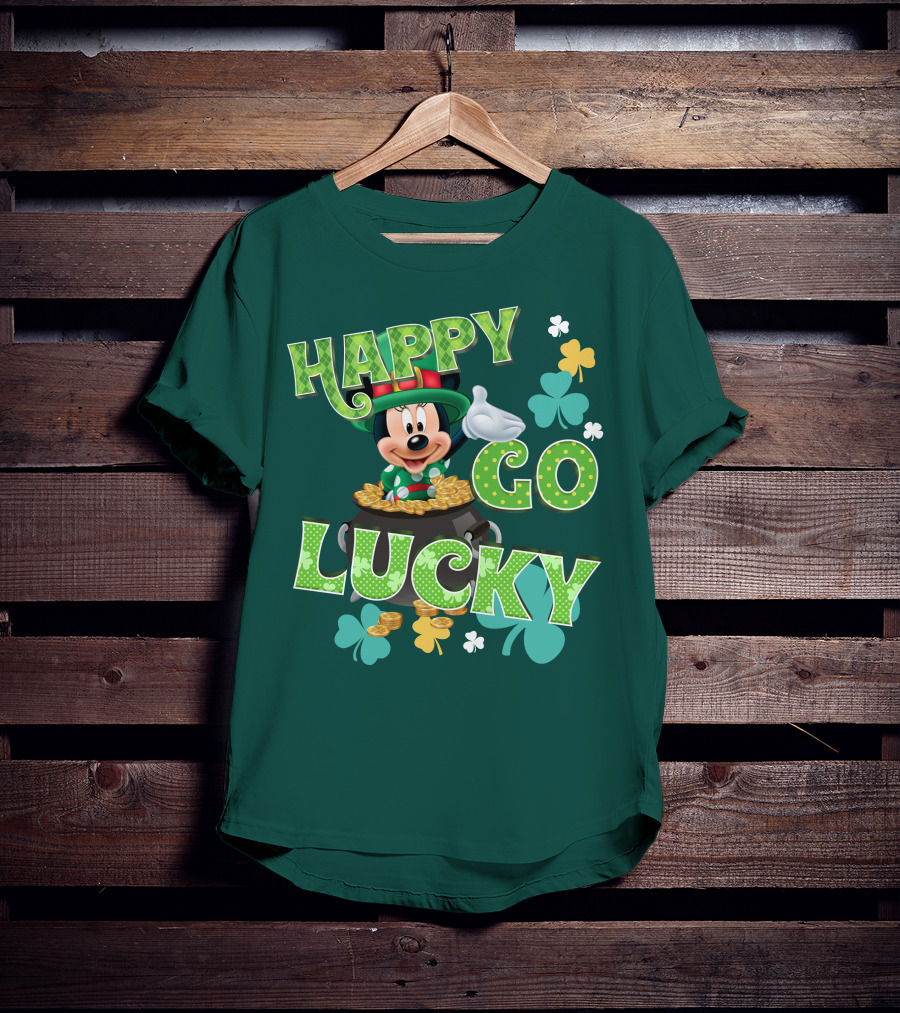 Happy Go Lucky Minnie Mouse Shamrock Pot Of Gold T-Shirt