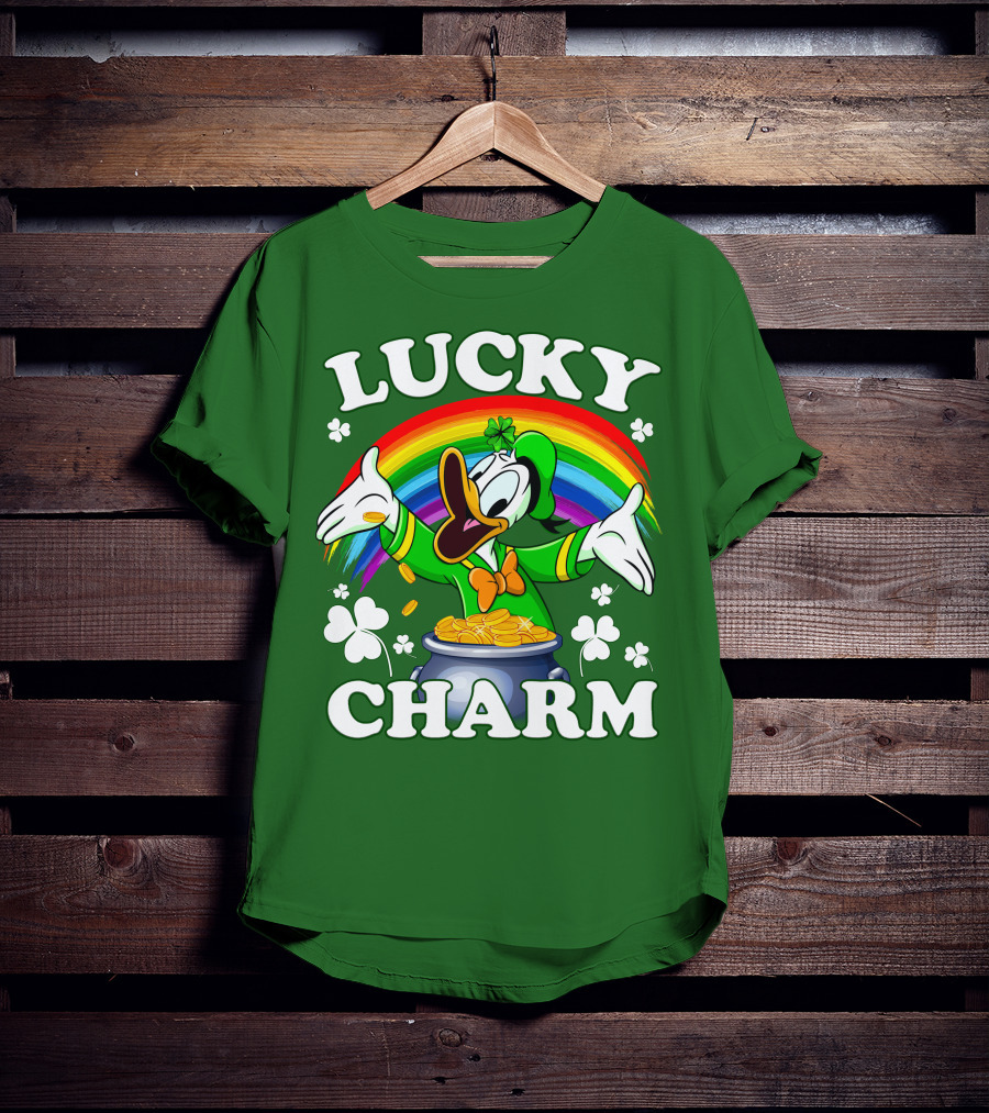Lucky Charm Donald Duck Pot Of Gold Shamrocks Rainbow T-Shirt