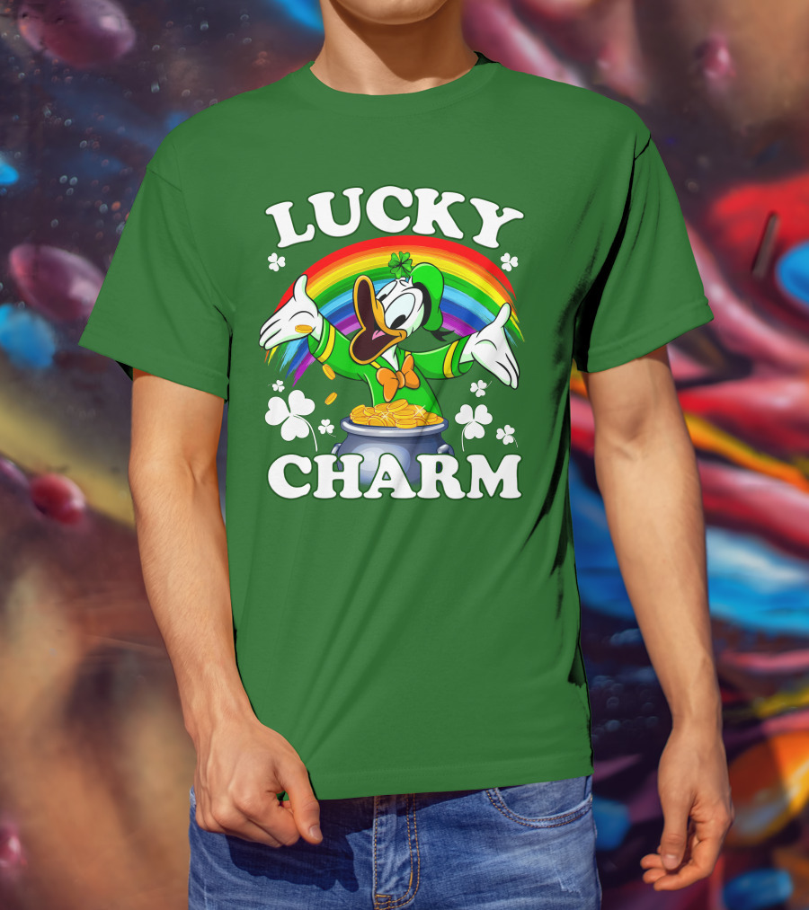 Lucky Charm Donald Duck Pot Of Gold Shamrocks Rainbow T-Shirt