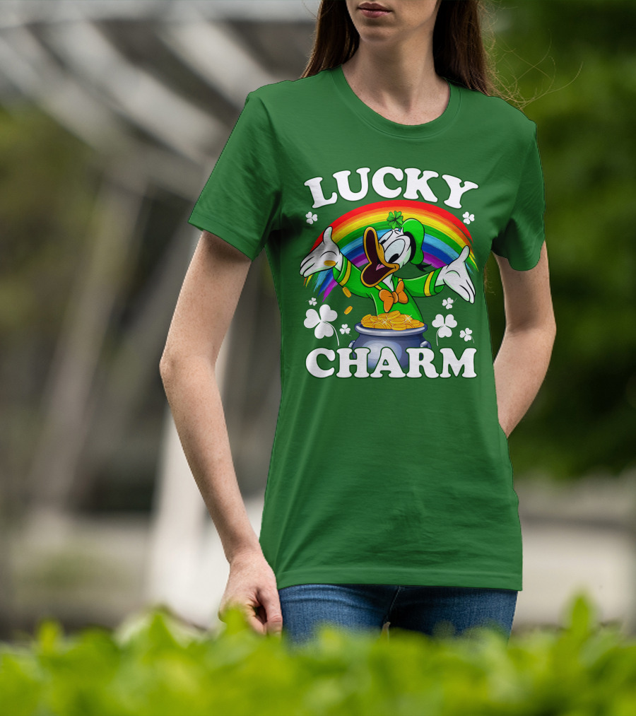 Lucky Charm Donald Duck Pot Of Gold Shamrocks Rainbow T-Shirt