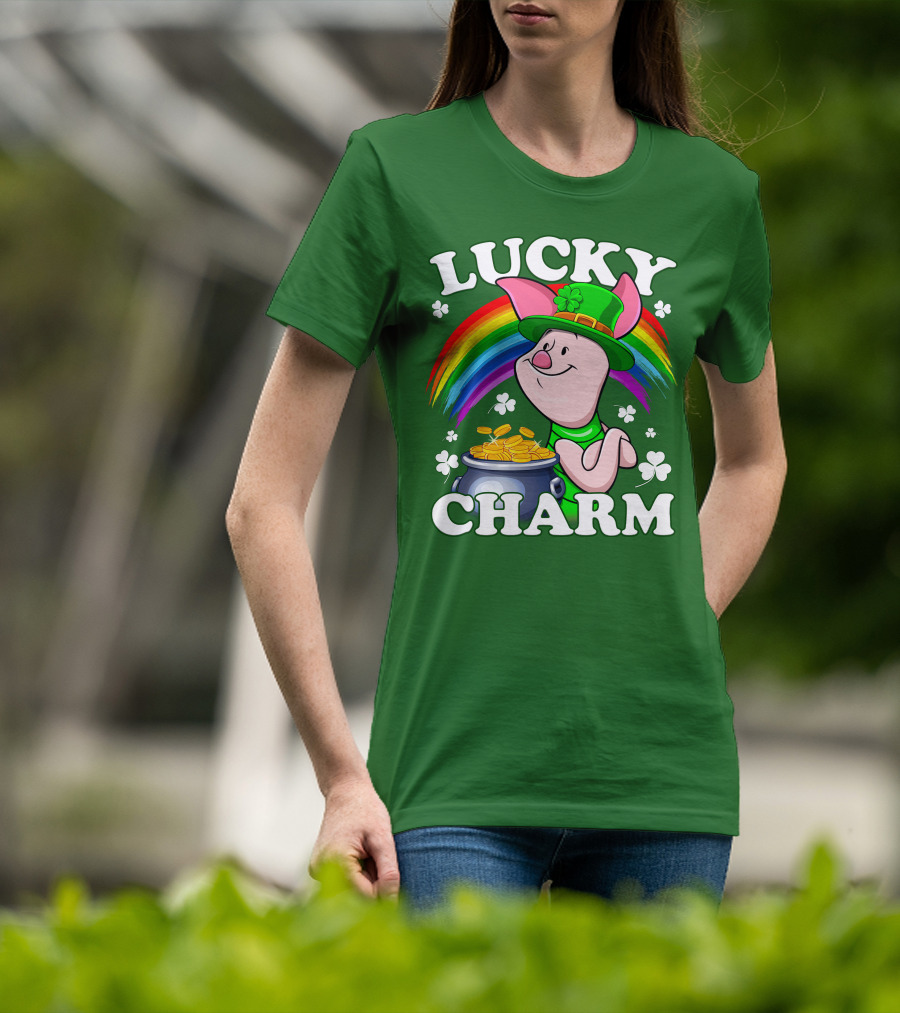 Lucky Charm With Piglet In Leprechaun Hat And Rainbow T-Shirt
