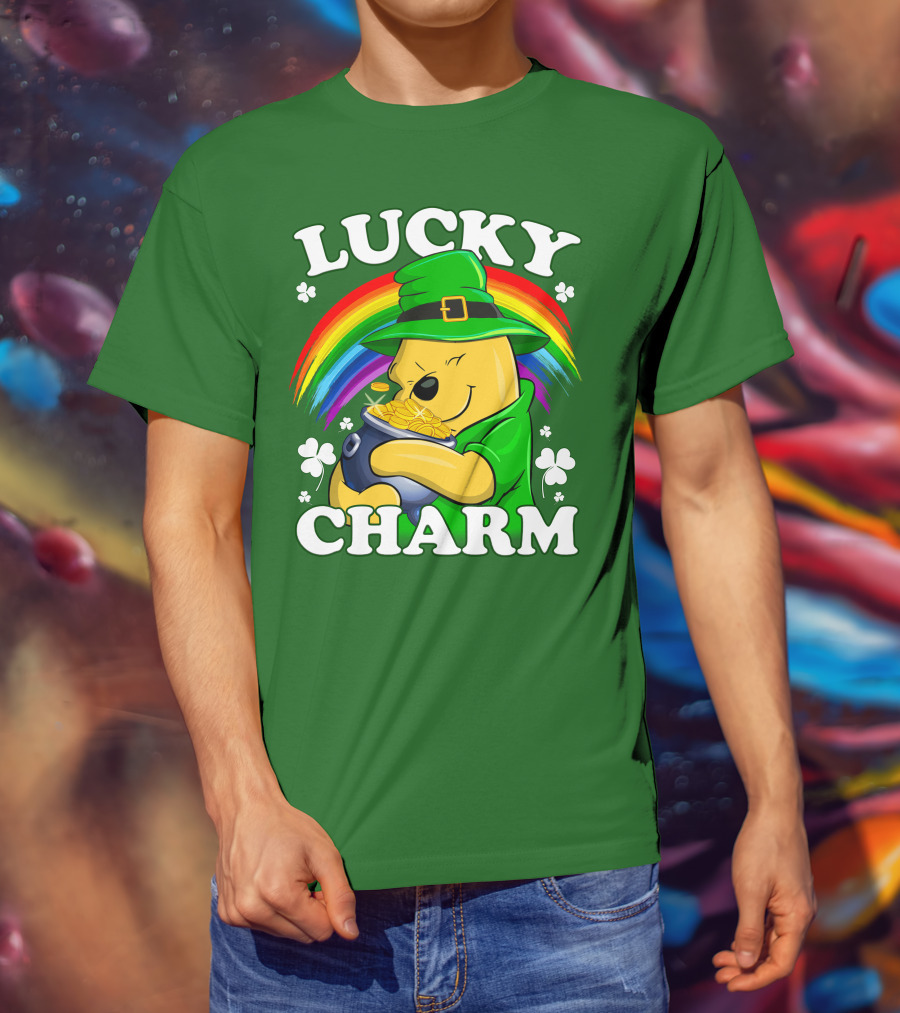 Lucky Charm Pooh Rainbow Pot Of Gold T-Shirt