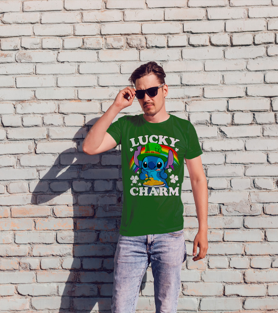 Lucky Charm Stitch Rainbow Pot Of Gold Clover Hat T-Shirt