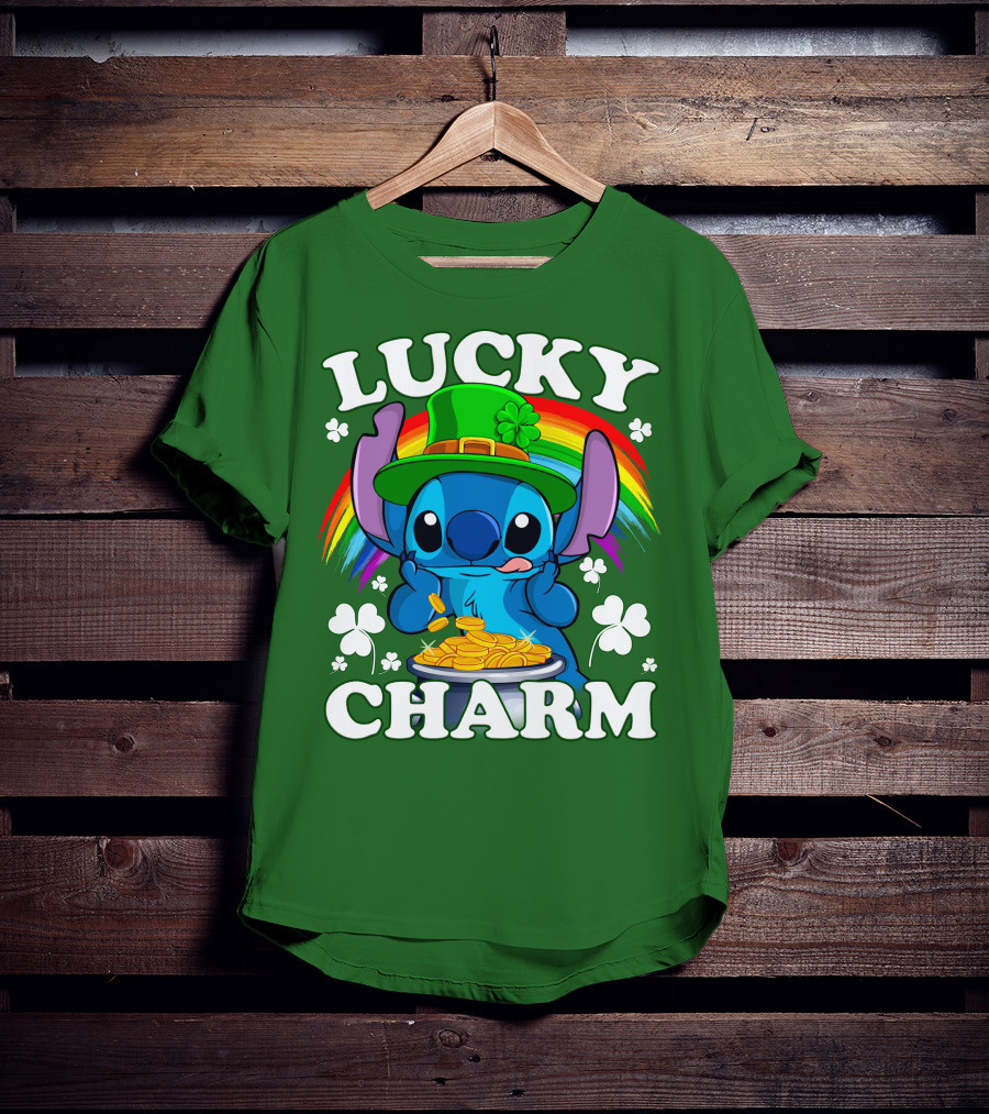 Lucky Charm Stitch Rainbow Pot Of Gold Clover Hat T-Shirt