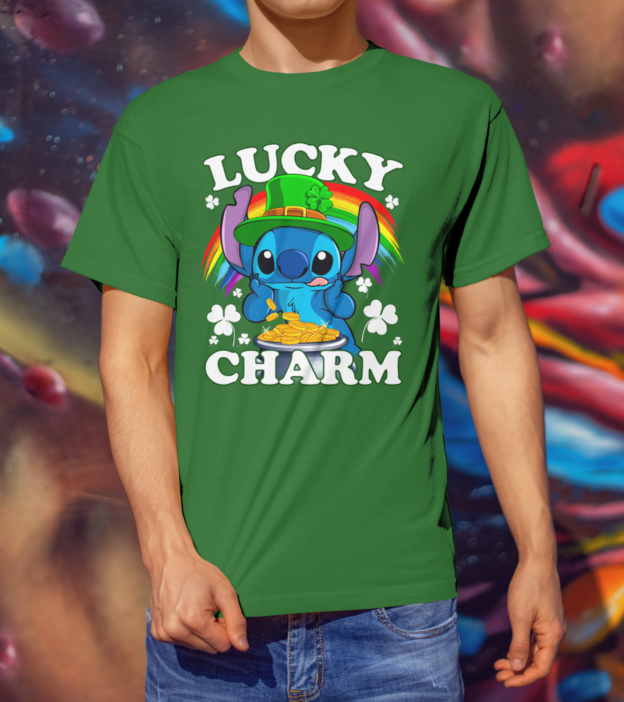 Lucky Charm Stitch Rainbow Pot Of Gold Clover Hat T-Shirt