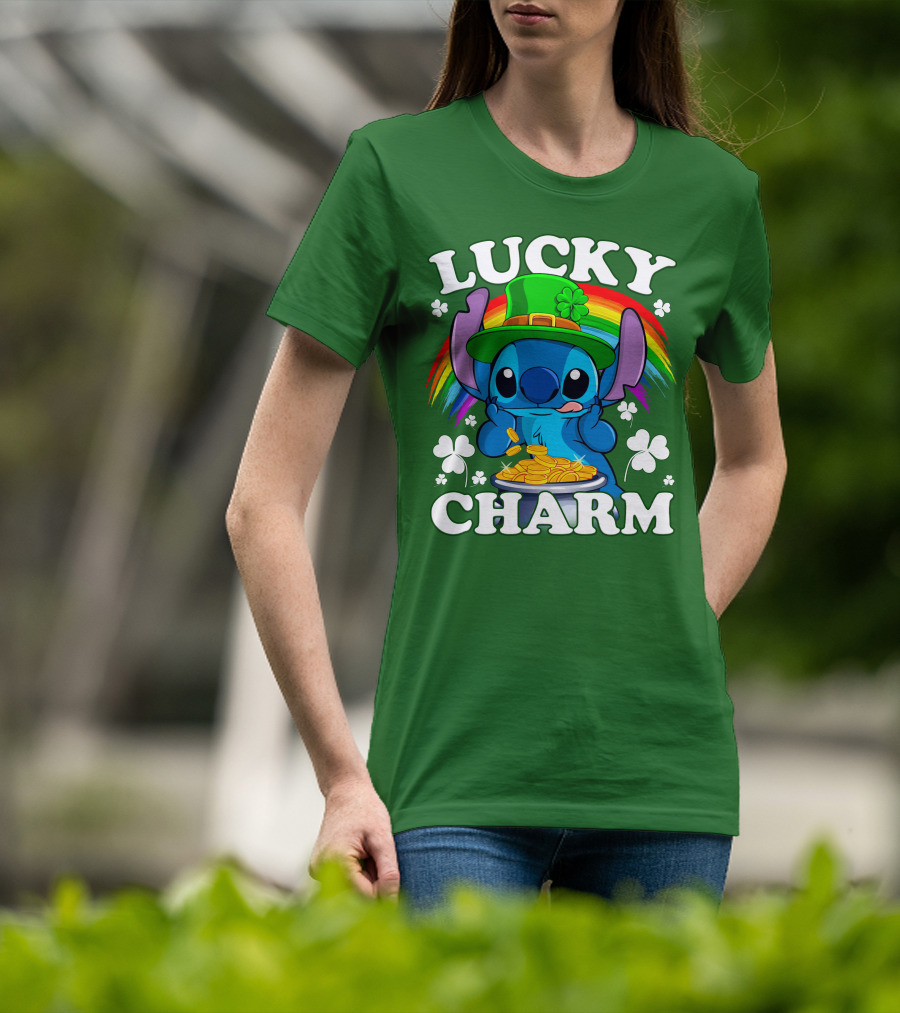 Lucky Charm Stitch Rainbow Pot Of Gold Clover Hat T-Shirt