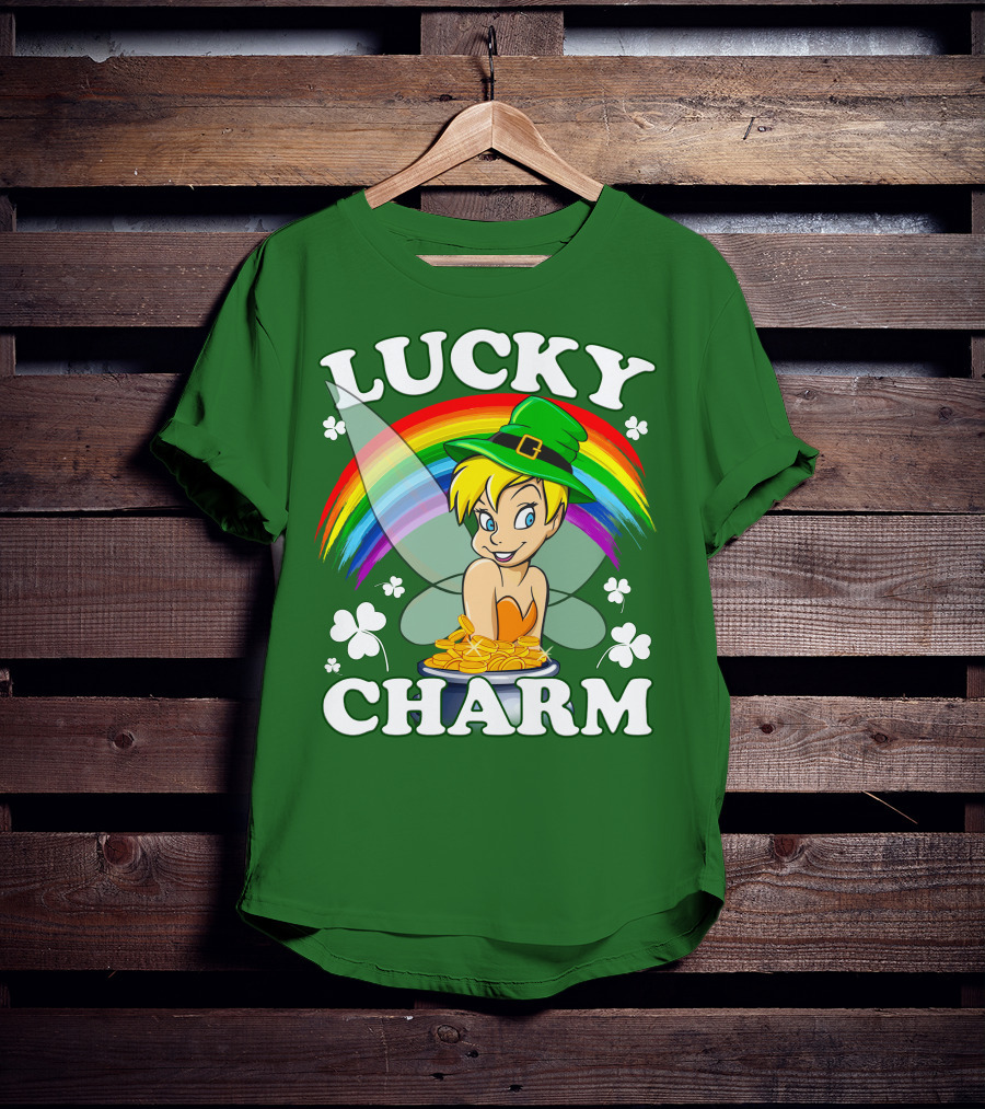 Lucky Charm Tinker Bell Rainbow Gold Coins Shamrocks T-Shirt