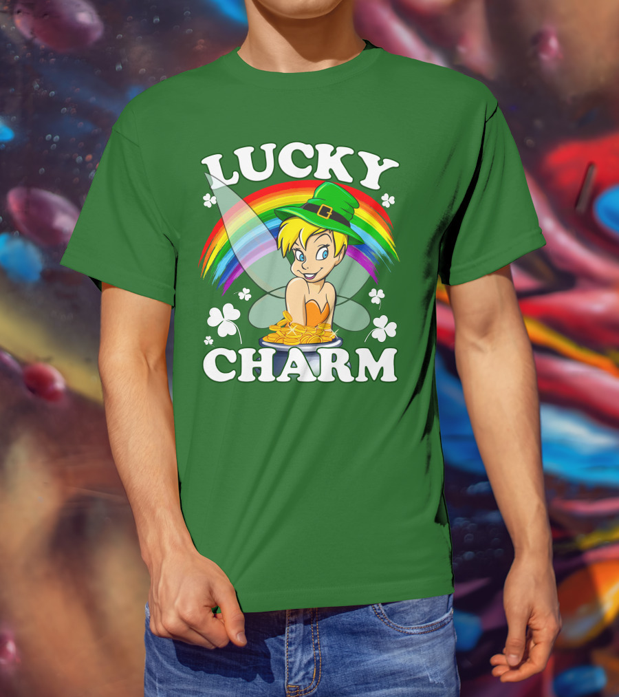 Lucky Charm Tinker Bell Rainbow Gold Coins Shamrocks T-Shirt