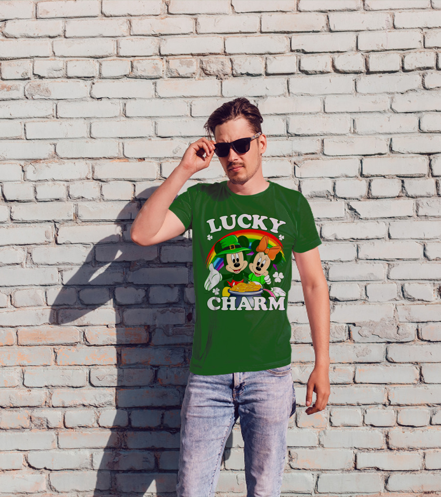 Lucky Charm Mickey And Minnie Rainbow Shamrock Coins T-Shirt