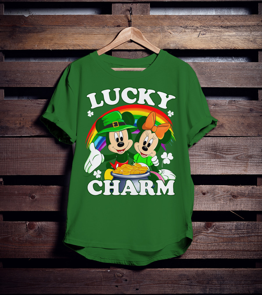 Lucky Charm Mickey And Minnie Rainbow Shamrock Coins T-Shirt