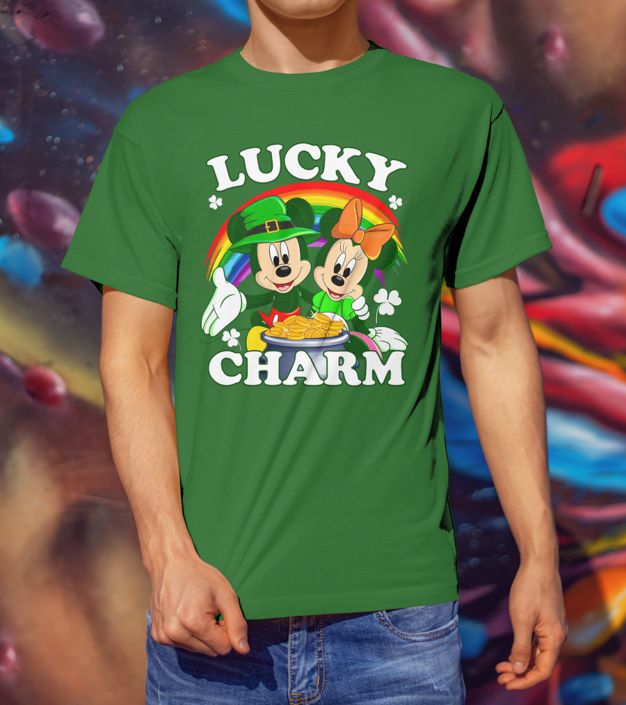 Lucky Charm Mickey And Minnie Rainbow Shamrock Coins T-Shirt