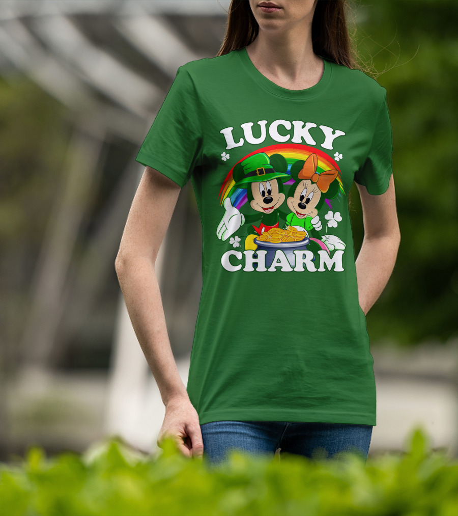 Lucky Charm Mickey And Minnie Rainbow Shamrock Coins T-Shirt