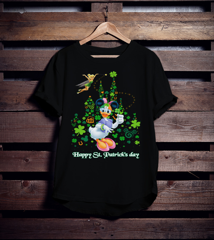 Happy St. Patrick's Day Donald Duck And Tinker Bell Disney Castle Celebration T-Shirt