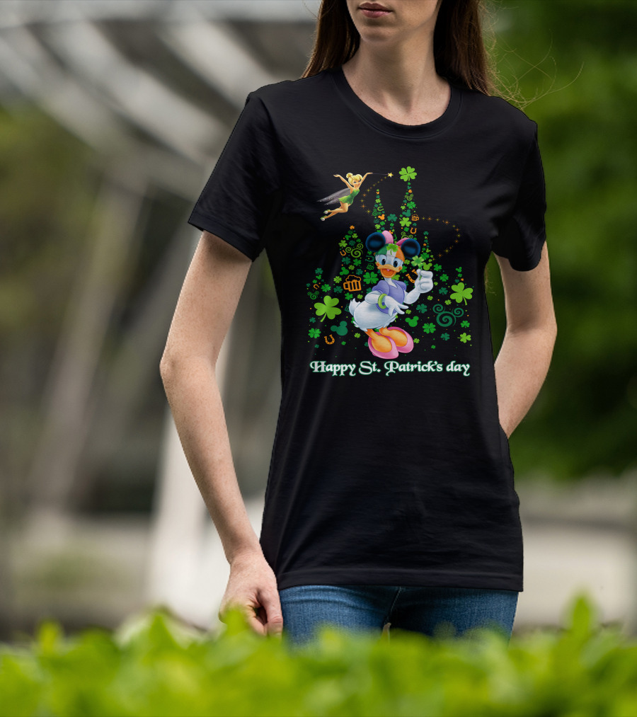Happy St. Patrick's Day Donald Duck And Tinker Bell Disney Castle Celebration T-Shirt