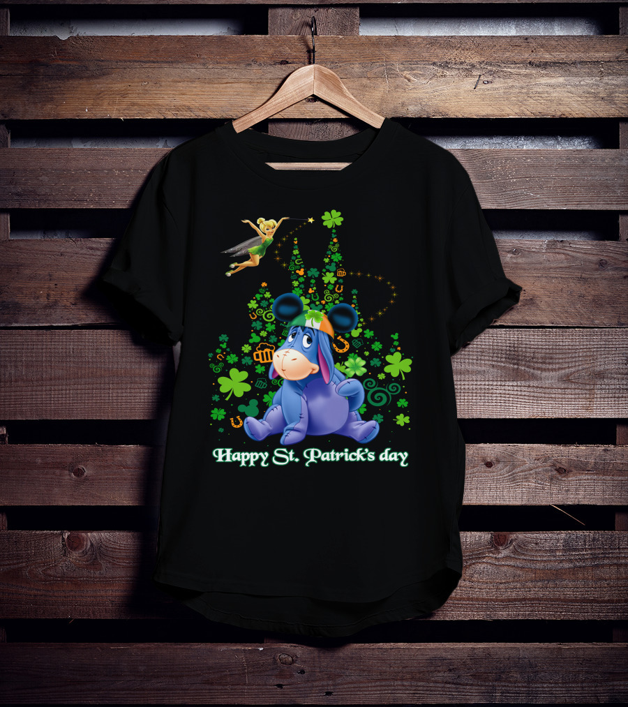 Happy St. Patrick's Day Eeyore With Tinker Bell And Castle T-Shirt