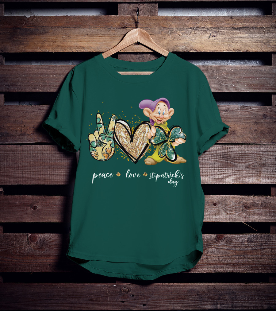 Peace Love St. Patrick's Day Dopey Shamrock T-Shirt