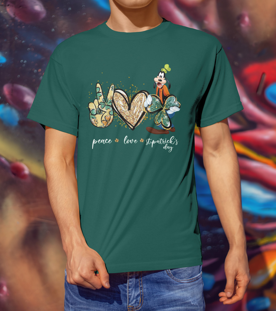Goofy Peace Love St. Patrick's Day T-Shirt
