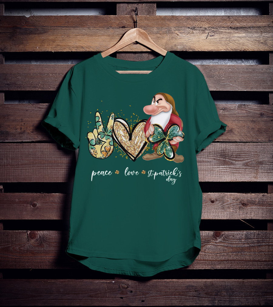 Peace Love St. Patrick's Day Grumpy Dwarf Clover T-Shirt