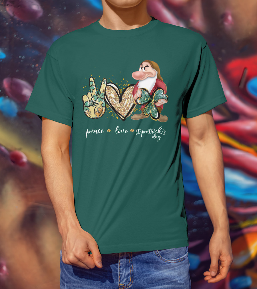 Peace Love St. Patrick's Day Grumpy Dwarf Clover T-Shirt