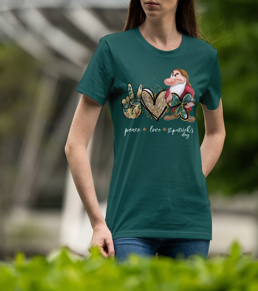 Peace Love St. Patrick's Day Grumpy Dwarf Clover T-Shirt